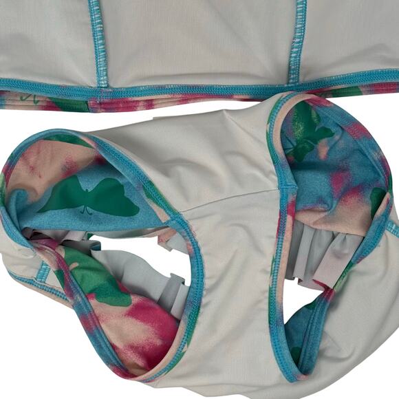 TUCKER + TATE Ruffle Strap 2-piece Swimsuit Blue River Butterfly Swirl Girl's 8 - Picture 3 of 6